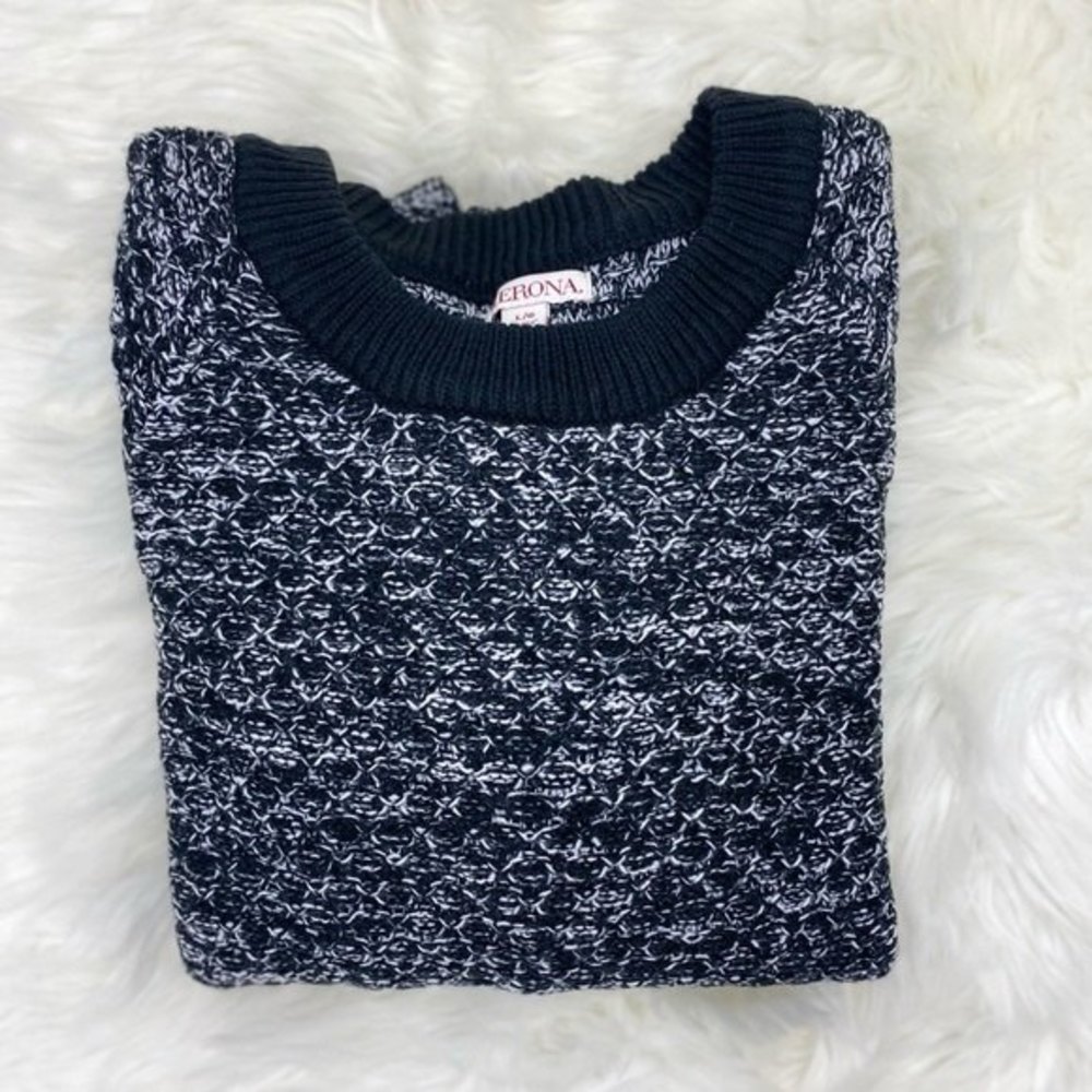 NWT Merona Marled Chunky Knit Crew Neck Sweater, Black / White, Large